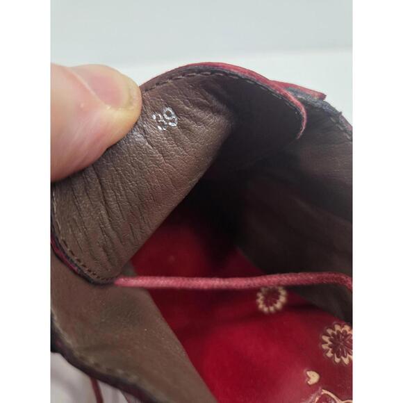 Red Paisley Heel Shoes Womens Size 39 US 8 Lace Up Leather Print Vintage Style - Picture 13 of 13